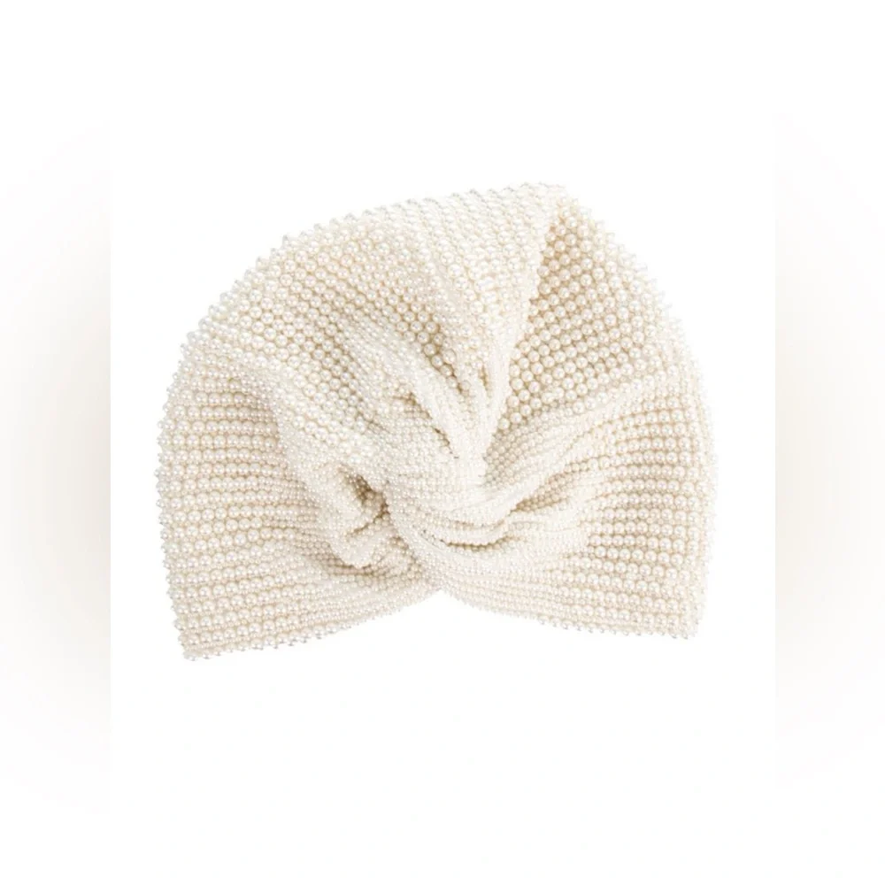 MARYJANE CLAVEROL IVORY FAUX PEARL BEADS TURBAN HEADBAND PIECE HAIR ACCESSORY